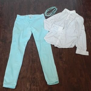 Mint color jeans